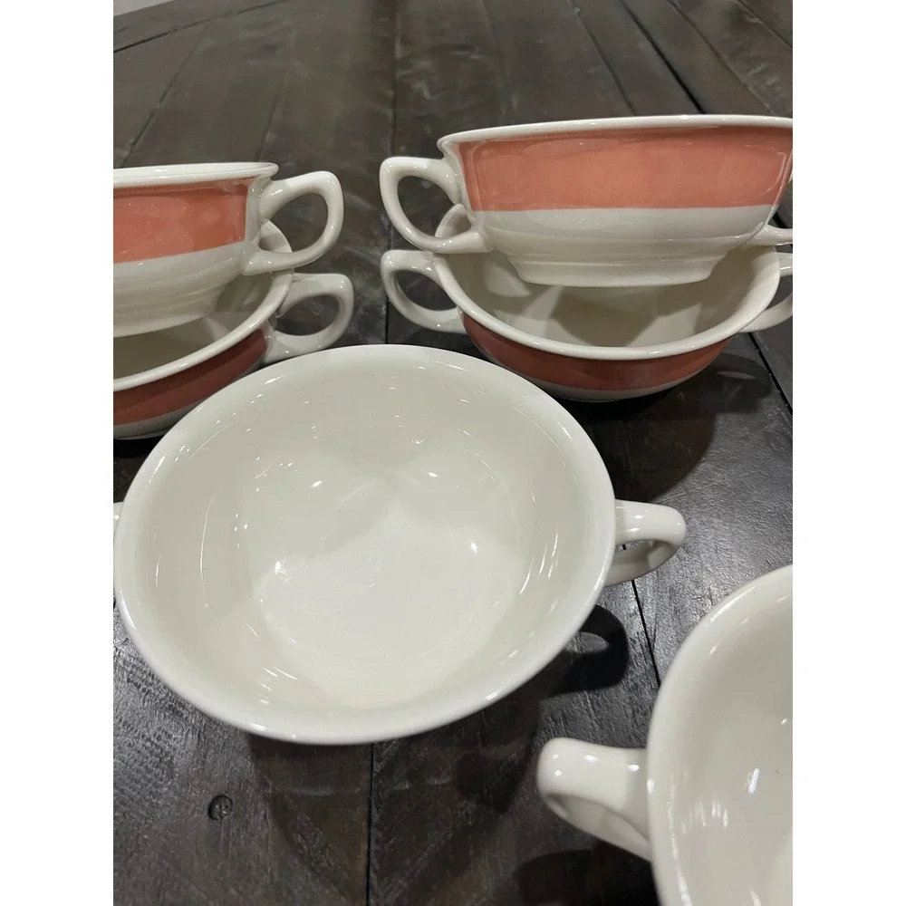 Vintage Homer Laughlin Best China Double Handle Soup Bowl Ivory Pink Set Of 6‎